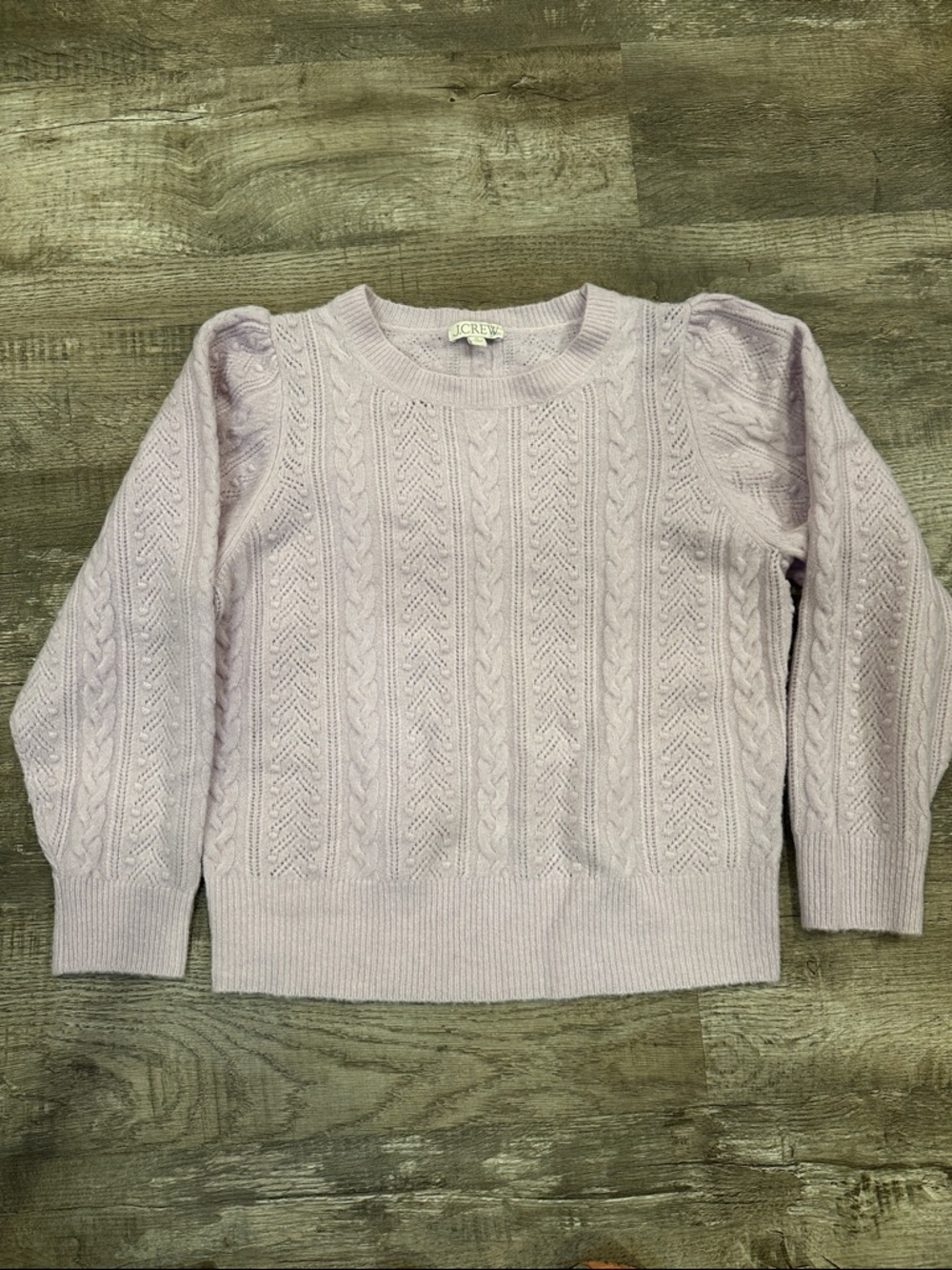J. Crew Light Lavender Cable-Knit Puff-Sleeve Sweater XL